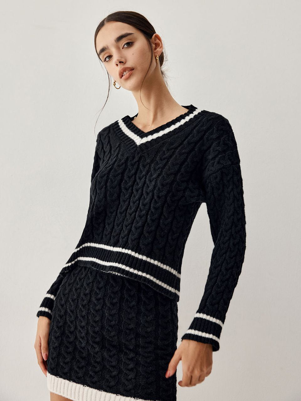 NOVA - Cable Knit Sweater with Skirt